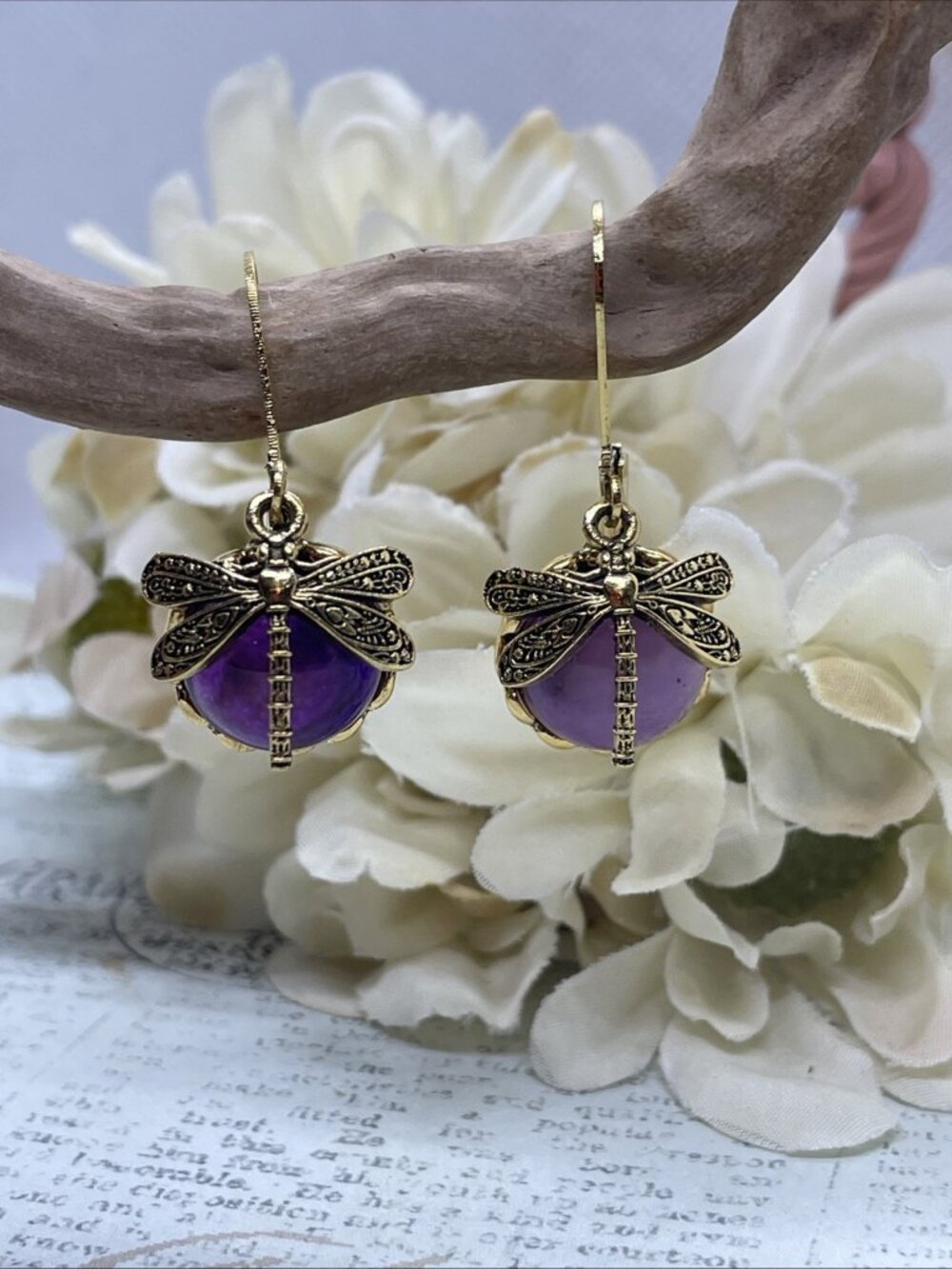 Iridescent Dragonfly Wire Purple Earrings Fall Gift Mom Birthday Wife
